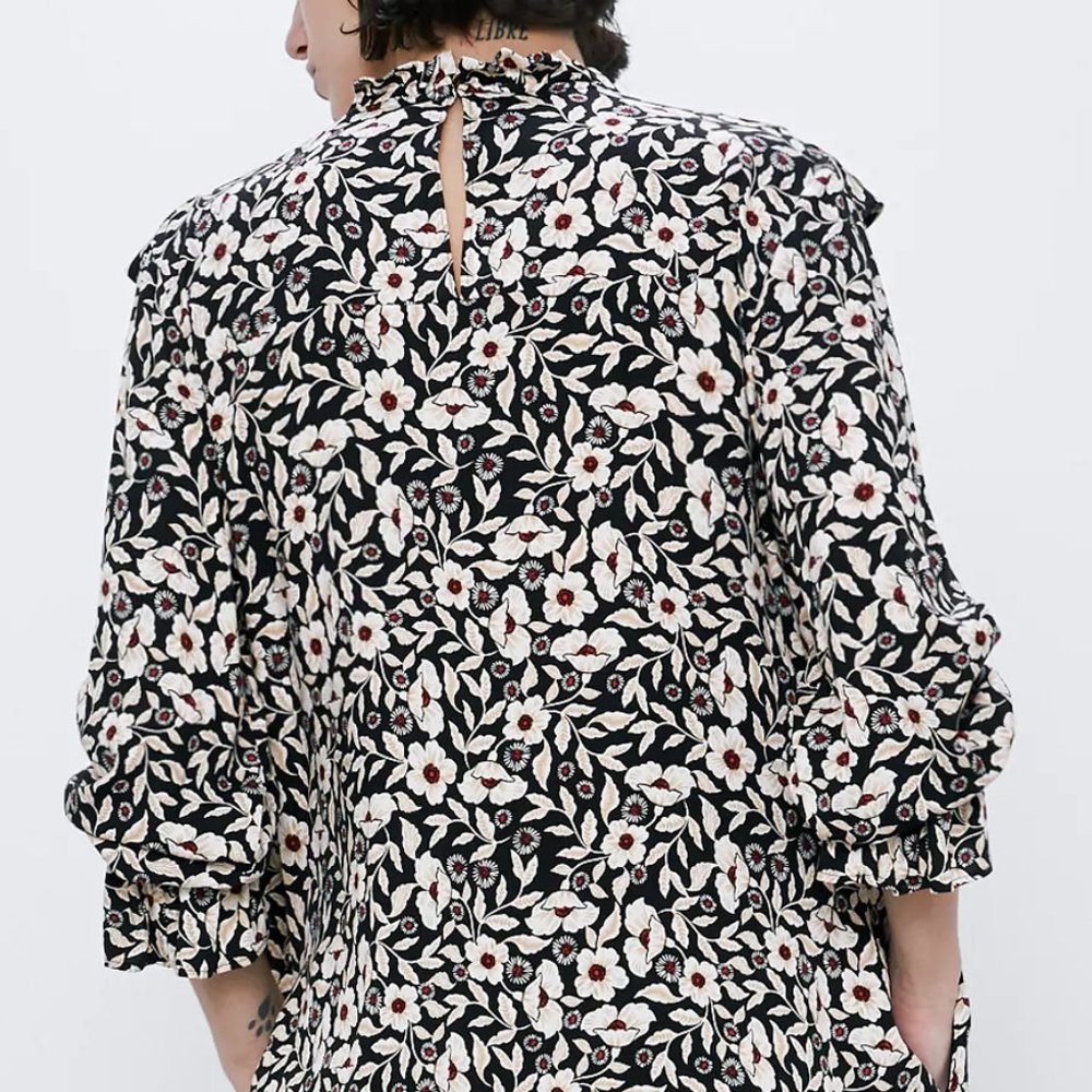 NEW Zara Ruffle Floral Printed Long Sleeves Dress - Picture 6 of 9